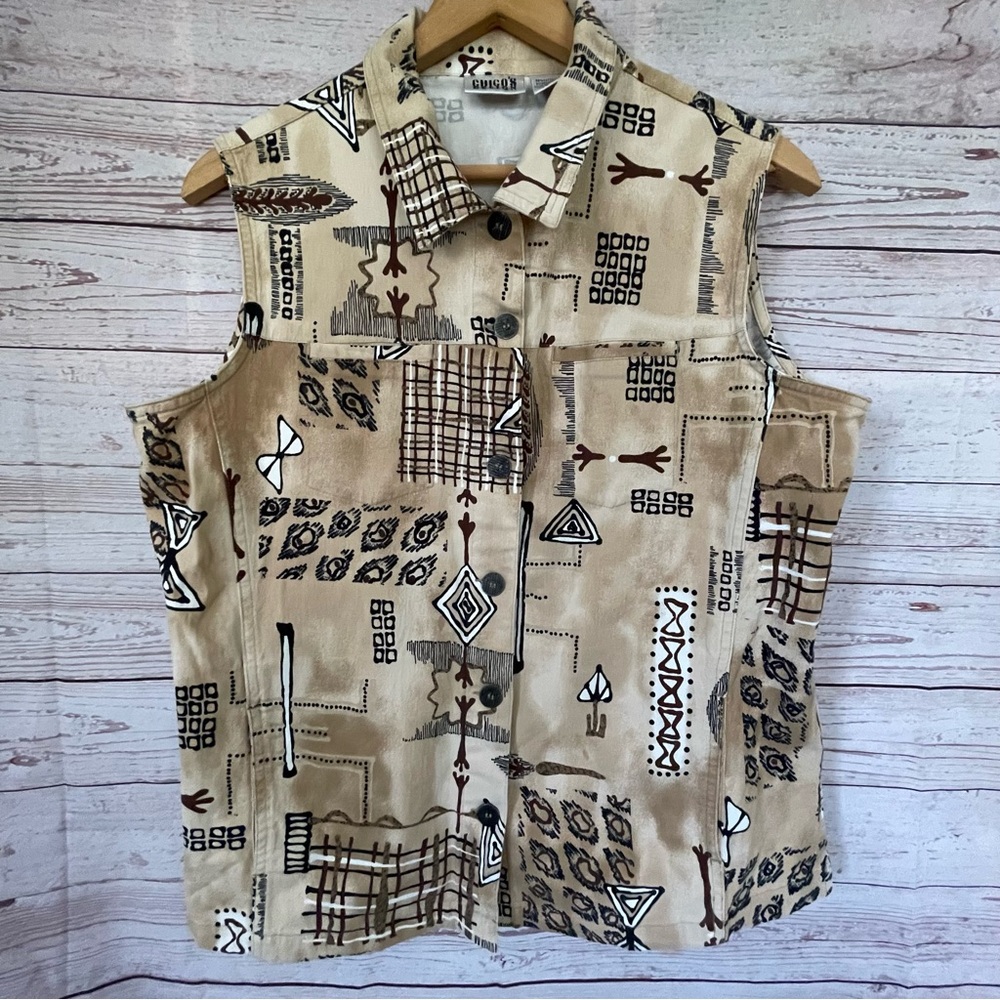 Chicos Design Burn Out Woman’s Button Up Vest Shirt Collared Sz 3(XL-16)